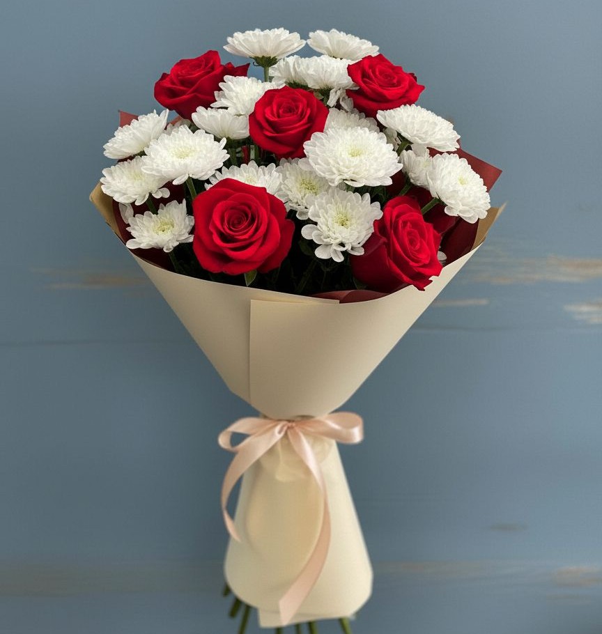 Букет цветов из: Розы и Хризантемы в Шире