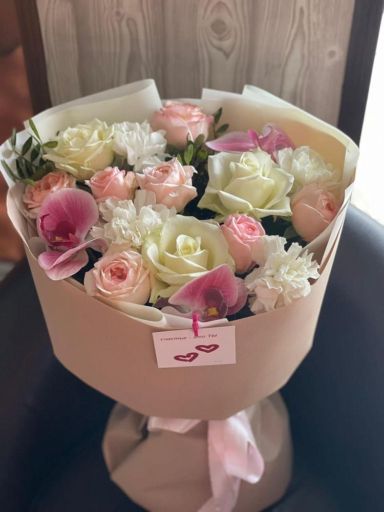 Букет цветов из: Орхидеи, Розы и Гвоздики в Шире