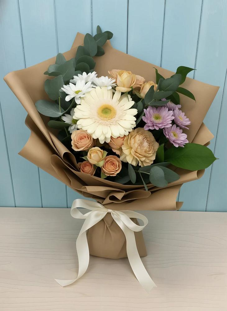 Букет цветов из: Герберы и Хризантемы в Шире