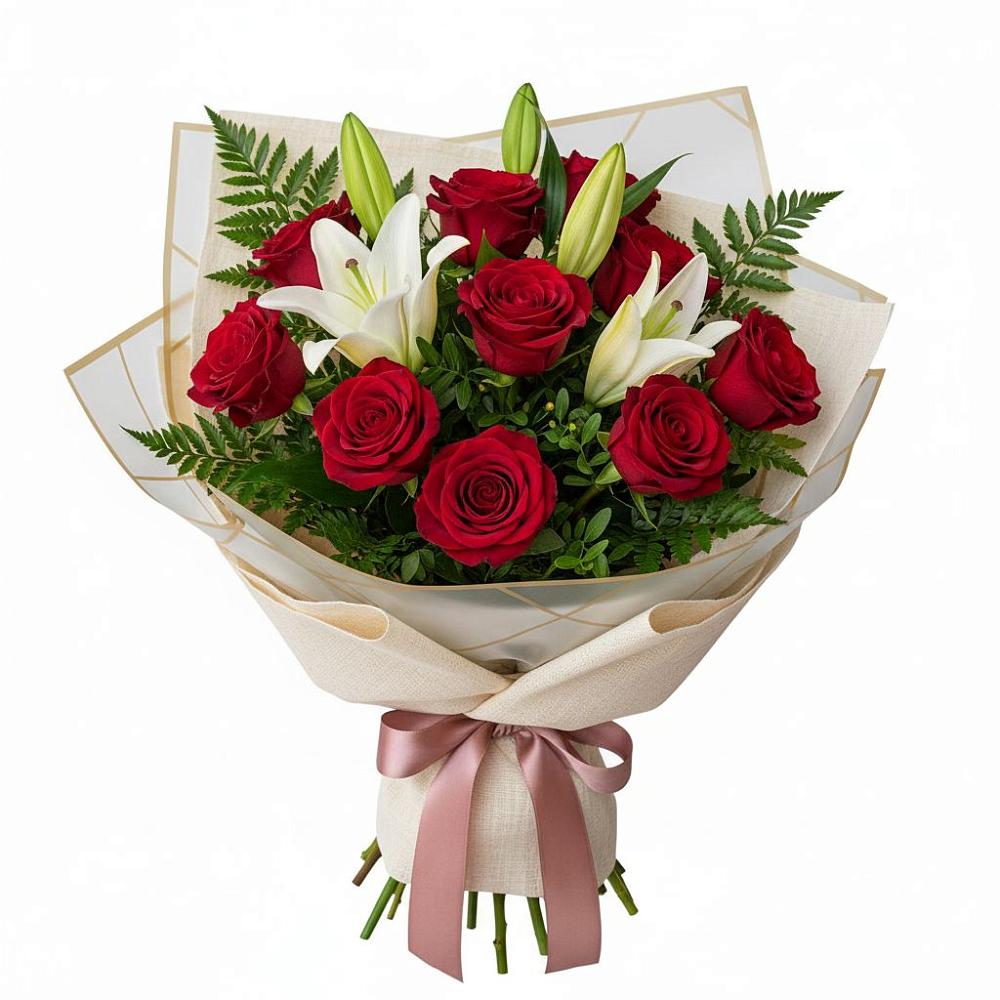 Букет цветов из: Лилии и Розы в Шире