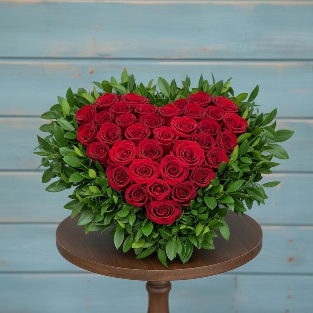 Цветочная композиция из Розы в виде сердца в Шире