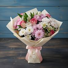 Букет цветов из:  Хризантемы, Альстромерии и Розы в Шире