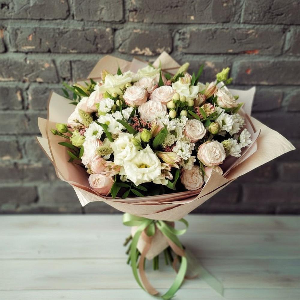 Букет цветов из: Альстромерии, Розы и Хризантемы в Шире