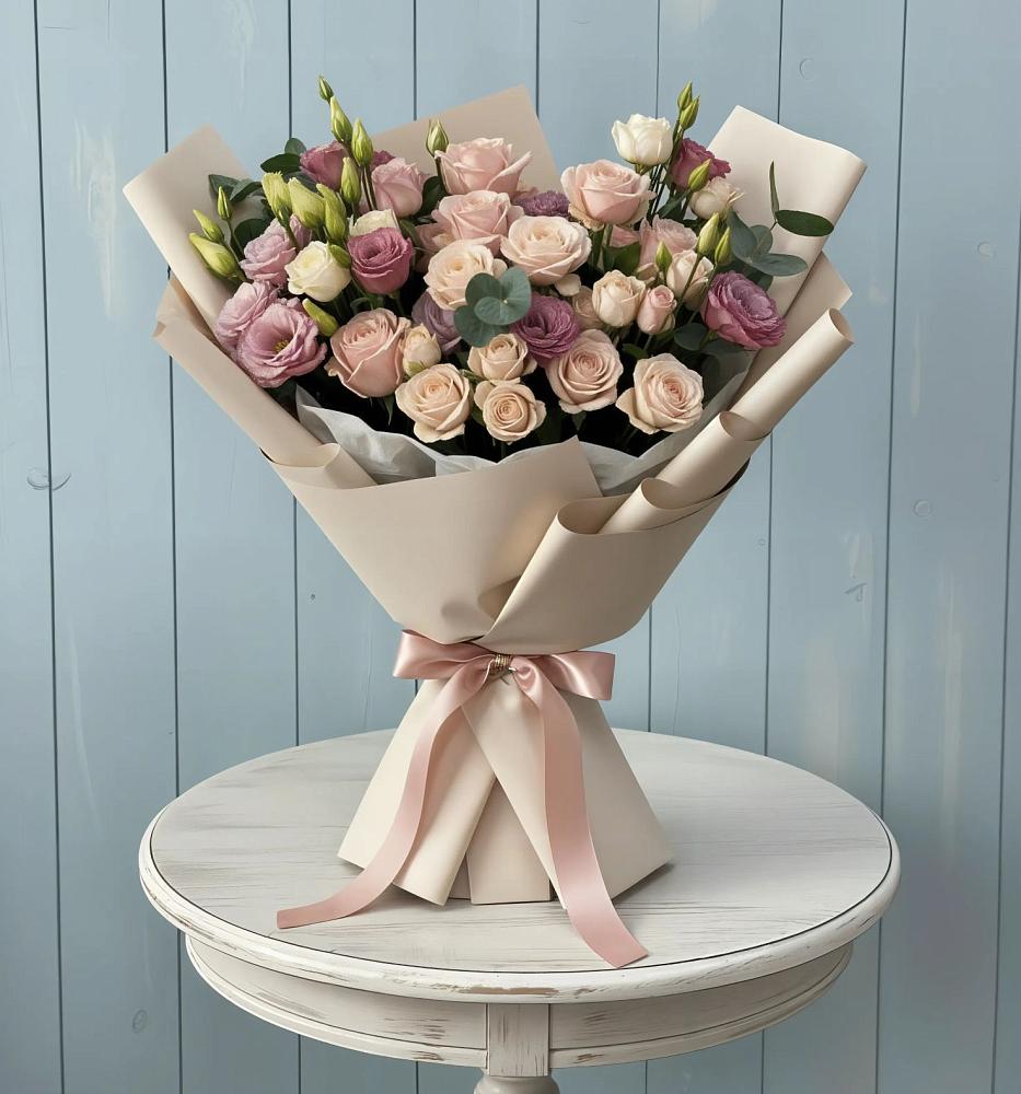 Букет цветов из: Розы и Лизиантусы в Шире