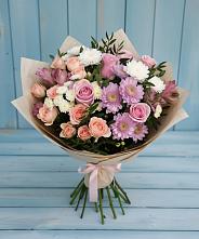 Букет цветов из:  Хризантемы, Розы и Альстромерии в Шире