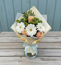 Букет цветов из:  Герберы, Розы и Хризантемы в Шире