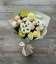 Букет цветов из:  Альстромерии, Розы и Хризантемы в Шире