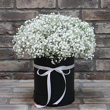 Цветочная композиция из Гипсофила в шляпной коробке в Шире