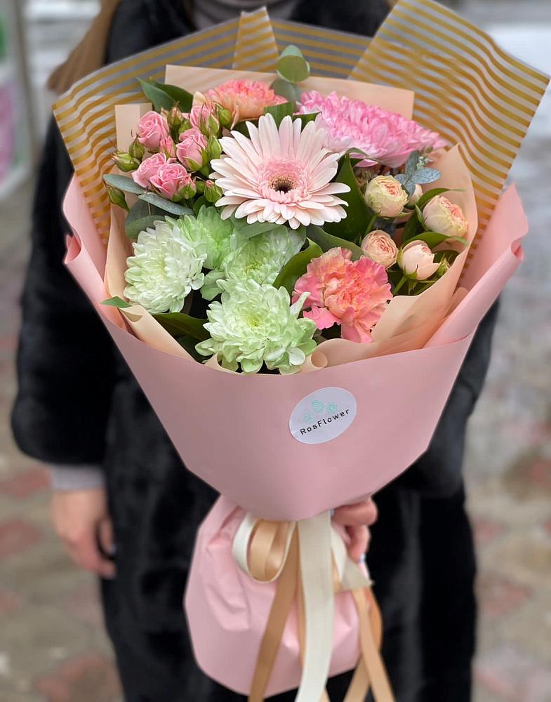 Букет цветов из: Герберы, Хризантемы и Розы в Шире